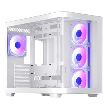 Imagem de darkFlash ATX Mid-Tower Capa para PC para jogos, placa-mãe BTF com plugue traseiro, com 4 ventiladores ARGB, capa de PC de câmara dupla de vidro curva de visão completa, porta tipo C, suporta AIO