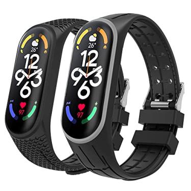 Imagem de MoKo Pacote com 2 pulseiras esportivas compatíveis com Xiaomi Mi Band 7/Smart Band 7, pulseira esportiva de substituição de silicone macio para mulheres e homens, cinza + preta