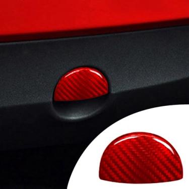 Imagem de FINMOKAL Acabamento de tampa de botão de porta-luvas interior vermelho de fibra de carbono compatível com Fiat 500 2012-2015