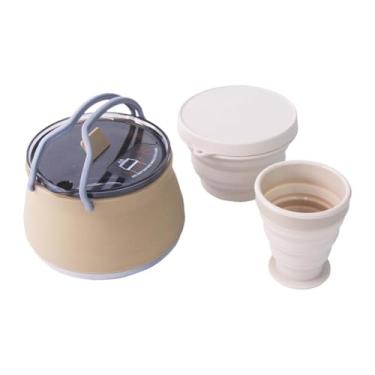 Imagem de shamjina Chaleira dobrável para acampamento, chaleira para ferver água, pote de acampamento, cafeteira compacta, chaleira de silicone para viagem, Cáqui