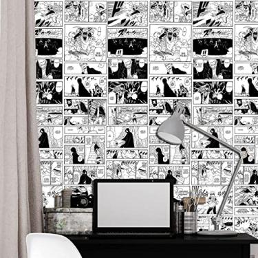 Imagem de Papel de Parede Lavável Adesivo Premium - Texturizado Estilo Anime Preto e Branco 3m x 40cm - Decoração para Quarto e Sala Geek