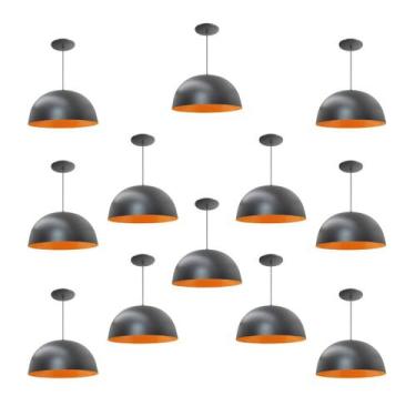 Imagem de Kit 12 Luminária Pendente Meia Lua 24cm Com Interior Laranja Fiação 11