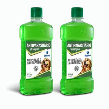 Imagem de Kit 2 Shampoo Antipulgas Carrapatos Cães World 500ml