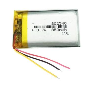 Imagem de bateria 3 fios recarregavel 3,7v 802540 com 850mah 8mm de espessura x 25mm de largura x 40mm de comprimento