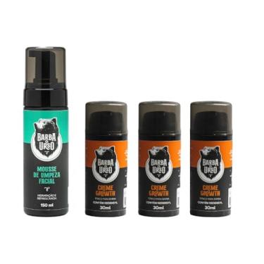 Imagem de Kit 3 Tônico para Barba Creme Growth e Mousse Limpeza Facial Barba de Urso