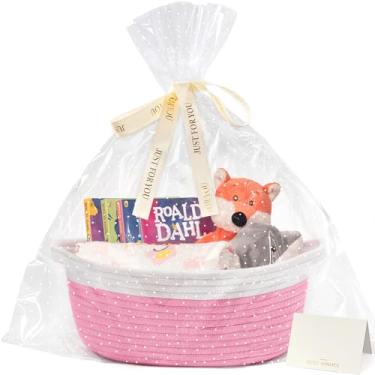 Imagem de CHICVITA Cestas rosa para presentes vazias, cesta pequena de tecido para armazenamento, cesta de presente de bebê para fraldas, cesta de armazenamento para cães, gatos, cesta de corda de algodão para
