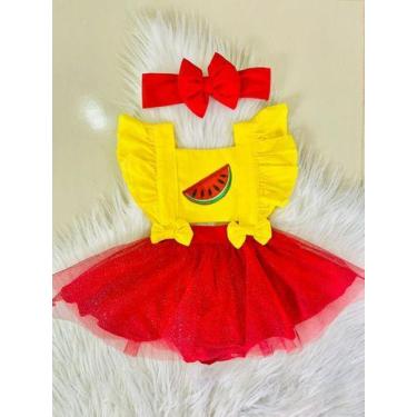 Imagem de Jardineira Romper Body Melancia Frutas Roupa De Bebe Menina - Mimos da
