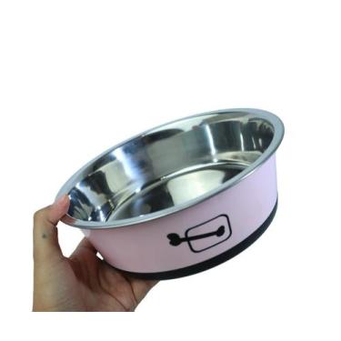 Imagem de Tigela para Ração - Aço Inox tamanho M - ZUKA PETS, Rosa