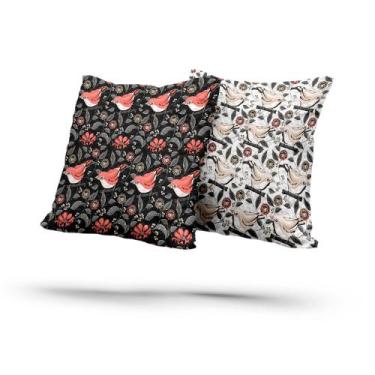 Imagem de Kit 2 Almofadas Com Enchimento Passarinhos e Flores Cinza e Preto - Fa