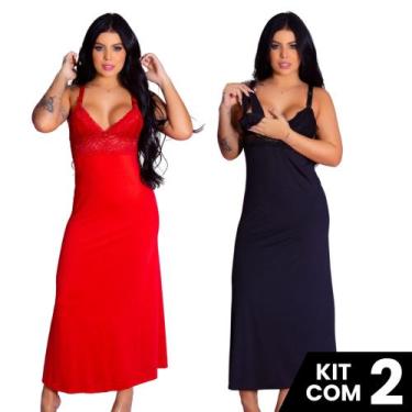 Imagem de Kit 2 Camisolas Longas de Amamentação Elegante Confortável Prático Lin