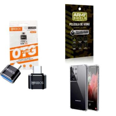 Imagem de Kit Adaptador USB para Tipo C + Capinha Samsung S21 Ultra + Película 3