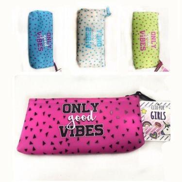 Imagem de Estojo Escolar Clio Style Feminina Cilicone Only Good Vibes - oem, VER