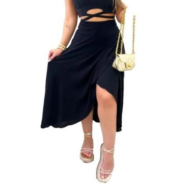 Imagem de Saia Envelope Estampada Feminino Forrada Zig Zag Transpassada Poa Pare