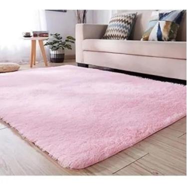 Imagem de Tapete De Sala Quarto Felpudo Peludo 1,40 X 1,00 rosa bebê - Claudia c