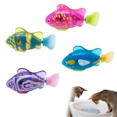 Imagem de Baoyemes 4 peças de peixes para animais de estimação com luz LED, peixes eletrônicos que podem nadar na água, brinquedo de gato