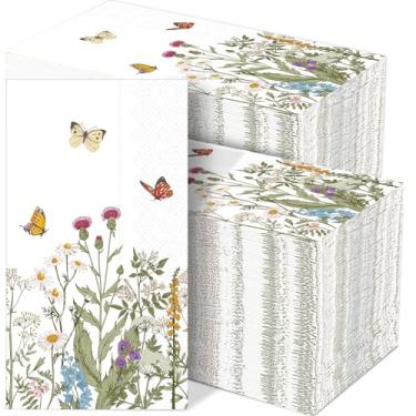 Imagem de gisgfim Guardanapos de papel florais, 100 peças, flores silvestres, toalha de hóspedes, retrô, floral, descartável, guardanapos de mão para banheiro, primavera, jantar, festa, chá de bebê, toalhas
