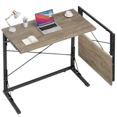 Imagem de Vantic Mesa de computador dobrável de 80 cm para espaços pequenos, mesa de estudo dobrável, pequena mesa de escritório em casa dobrável em forma de C, mesa de escrita simples para quarto, Greige
