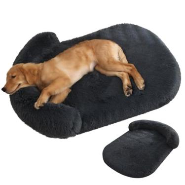 Imagem de Cama de cachorro para cães de médio e grande porte, cama de cachorro fofa de pele sintética, móveis de caixa de cachorro, cama de cachorro lavável à prova d'água, cama de espuma(Dark Gray,M)