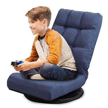 Imagem de Urnodel Cadeira giratória para adolescentes, cadeira de jogos multiuso balancim para TV, leitura, jogar videogames suporte lombar, encosto dobrável ajustável 8858Z (azul)