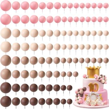 Imagem de Hotop 168 Pcs Ball Cake Toppers Mini Balloons Foam Balls Cake Topper for Valentine's Day Bear Birthday New Year Party Baby Shower Wedding Anniversary Cake Decoration(Pink,Brown,Khaki)