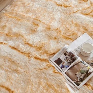Imagem de Tapete macio e fofo para quarto, tapete de pele, tapete de cabeceira para crianças, almofadas de sofá de pele de carneiro, tapete peludo para sala de estar, branco com ponta marrom, 80x120cm