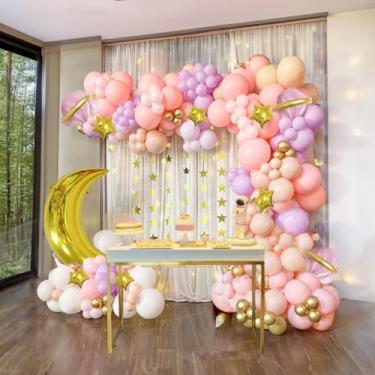 Imagem de Two the Moon Balloons Arch Garland Girl Outer Space Party Decorations with Moon and Star Foil Balloons Pastel Pink Purple Balloon For Twinkle Little Star Baby Shower