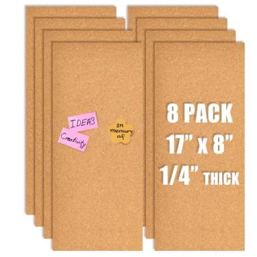 Imagem de Aitakatta Quadro de avisos de azulejos de cortiça de 17 x 8 polegadas, placas de cortiça autoadesivas de 6 mm de espessura para paredes, placa de visão de azulejos de cortiça para casa, escritório, escola, quadros de avisos (6 mm, 8 peças)