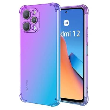 Imagem de Vokuha Capa de telefone para Redmi 12, capa 23053RN02A, capa protetora traseira de TPU à prova de choque com gradiente transparente e bonito para Xiaomi Redmi 12 4G roxo/azul