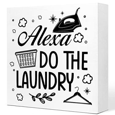 Imagem de Alexa Do the Laundry Wooden Sign Desk Decor,Farmhouse Laundry Wood Sign Desk Decorations for Rustic Home Laundry Room Shelf Table Decor