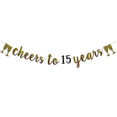 Imagem de Cheers To 15 Years Banner dourado e preto glitter papel decorações de festa para aniversário de 15 anos 15 anos suprimentos para festa de aniversário de 15 anos letras preto e dourado Betteryanzi