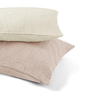 Imagem de CARUILI Fronha infantil de musselina, pacote com 2, capa de travesseiro de viagem 33 x 45 cm, fronha ultra macia para bebês infantis, fronhas pequenas para meninas e meninos, damasco + rosa