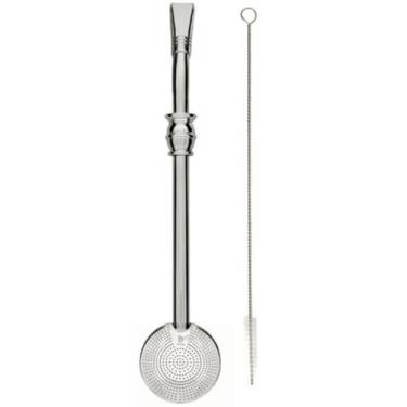 Imagem de Bomba de Chimarrão 19cm Bojo Plano 800 Furos Inox 304 Detalhe Cuia Liso