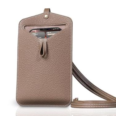 Imagem de RMAWRAD Bolsa para celular carteira de couro inclinada tipo pendurado bolsa de ombro feminina masculina com ranhura para cartão corrente cordão para iPhone Samsung Google Moto tela menos de 6,9