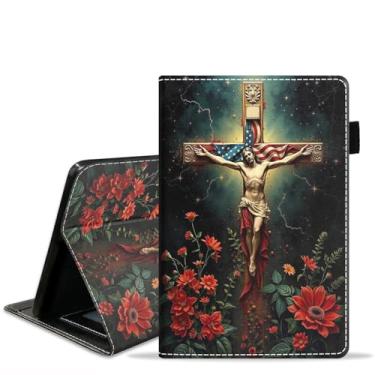 Imagem de stmedazm Capa para tablet Amazon Fire Max 11 (11 polegadas, 13ª geração, versão 2023), capa com suporte de couro PU premium com despertar/hibernar automático - Cruz Santa Cristã Jesus