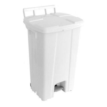 Imagem de Lixeira Quadrada Branca Com Pedal E Rodas 100 Litros - JSN