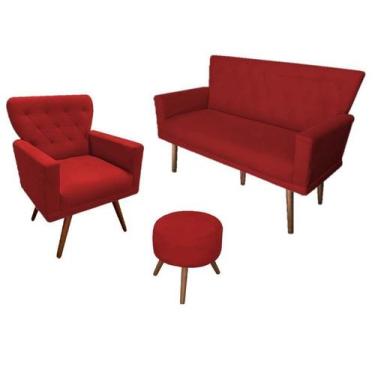 Imagem de Kit Namoradeira + 1 Poltrona Decorativa Aurora + Puff Redondo Suede Ve