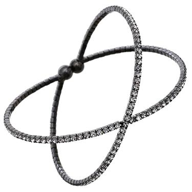 Imagem de NTLX Pulseira de cristal feminina – Pulseira de strass – banhada a prata e ouro – flexível e ajustável – espaço negativo geométrico cruz em forma de X – nupcial, casamento, baile, festa, concurso,