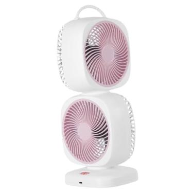 Imagem de XLWLLNJ Ventilador rotativo de dupla camada, ventilador de refrigeração com 5 velocidades, prático, portátil, recarregável, para escritório, banheiro, cozinha, Rosa