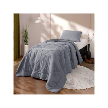 Imagem de Kit Edredom Solteiro 2 Peças Cobertor Margarida Cinza
