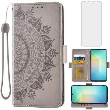 Imagem de Asuwish Capa de telefone para Samsung Galaxy A06 capa carteira de vidro temperado protetor de tela porta-cartão de crédito flip bolsa alça de pulso suporte fólio cordão slot acessórios para celular