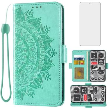 Imagem de Asuwish Capa para celular Nothing Phone 2 capa carteira de vidro temperado protetor de tela suporte para cartão de crédito bolsa flip alça de pulso suporte fólio cordão slot celular acessórios duas