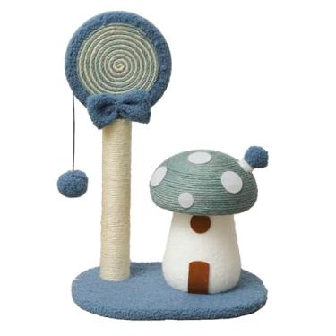 Imagem de Poste para arranhar gatos para cães e gatinhos, tábua de arranhar gatinhos, cogumelo, pirulito, arranhador, móveis, torre de escalada para gatos internos, material de sisal (azul)