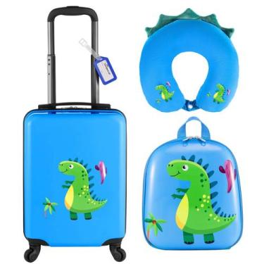 Imagem de Conjunto de Bagagem Sanwuta Dinossauro 43cm - com Mochila e Travesseir
