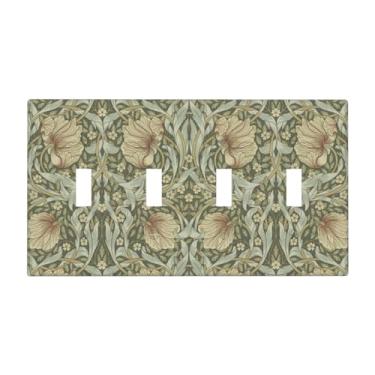Imagem de William Morris Pimpernel Flowers Quad Toggle Light Switch Cover Vintage Floral Verde Botânico 4 Gang Placa de Parede Decorativa Capas Elétricas para Quarto Country Decoração de Casa