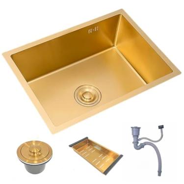 Imagem de Cuba Gourmet Cozinha Inox 304 Escovado Completa 50x40 Dourada Brinovar