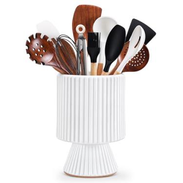 Imagem de WOODWORD Suporte Para Utensílios, Suporte Para Utensílios De Cozinha De Cerâmica Extra Grande De 10,2" Para Bancada, Organizador De Utensílios Para Bancada De Cozinha, Morden Aesthetic Utensil Crock