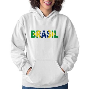 Imagem de Moletom Feminino Bandeira Brasil Letras - Foca na Moda, Branco, GG