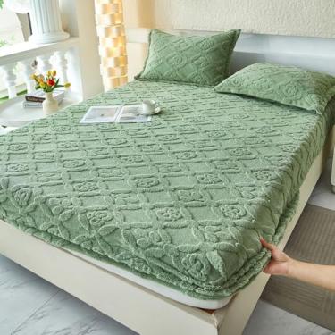 Imagem de JONKMY Protetor de Colchão Flanela Veludo Elástica Capa Protetora de Colchão Grosso Protetor de Colchão Respirável Amigável à Pele com Bolso Profundo para Colchão Verde||Queen: 149.9x200.7 cm (3