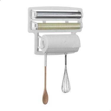 Imagem de Suporte 4 em 1 De Parede Rolo Papel Toalha PVC Papel Alumínio + Gancho