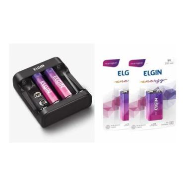 Imagem de Carreg.pilhas Usb Elgin C/ 2 Pilhas + 2 Baterias 9v 250 Mah